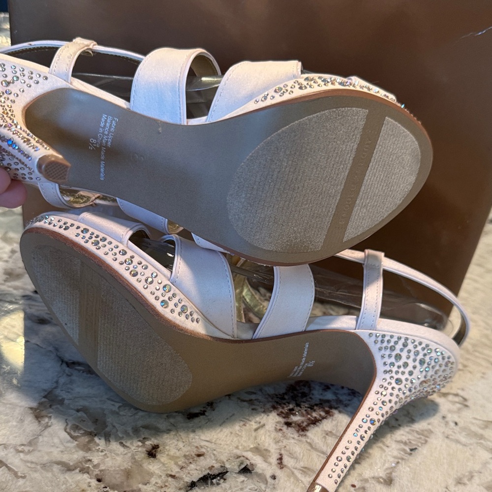 Audrey Brooke Women's Blush Heeled Sandals w/ Rhinestones - Picture 5 of 12